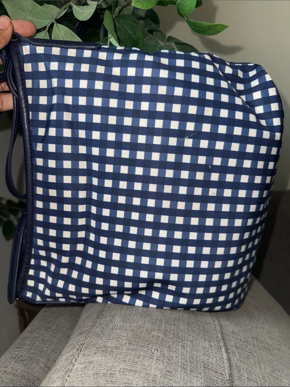 Tory Burch Navy and White Gingham Crossbody Bag